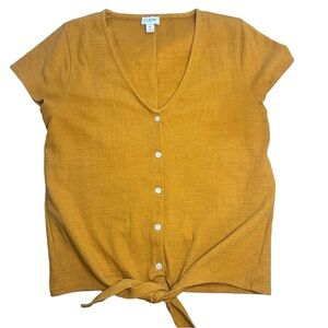 J. Crew Textured Yellow Button-Down Tie-Front Shirt